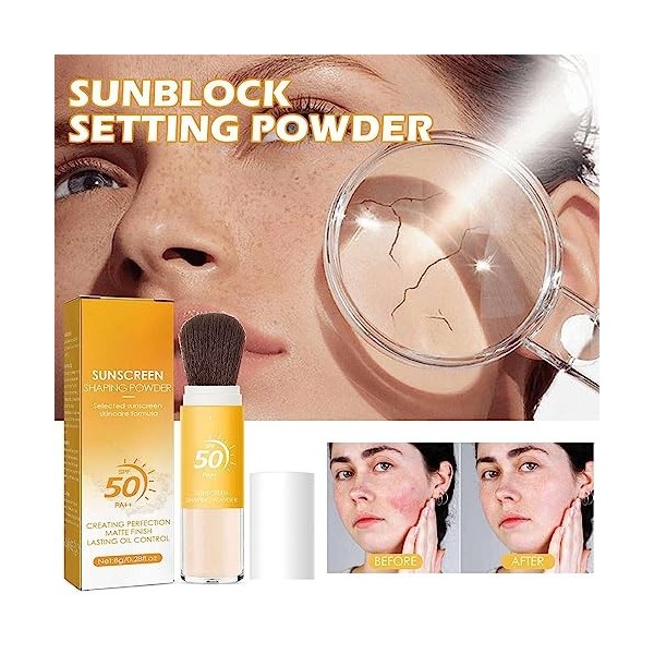 Mineral Sunscreen Setting Powder, SPF 50, Oil Control Natural Matte Finish, Mineral Brush Powder, Lasting Lightweight Breatha