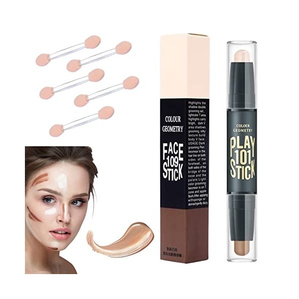 Contouring Maquillage,Illuminateur Maquillage,Illuminateur Contouring,Bâton Contour 2 en 1,Highlighter Stick,Stylo Illuminate