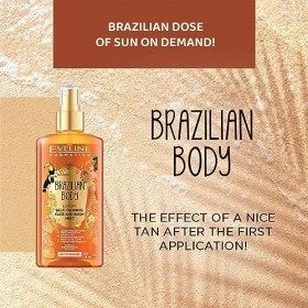 EVELINE Brazilian Body Brume Luxueuse Autobronzante 5en1 pour Visage & Corps Peau Lumineuse et Basanée Effet Immédiat Durée d