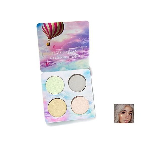 KIOGYEK Highlighter Illuminateur Palette, Highlighter Maquillage Poudre Bronzer, 4 Couleurs Highlights Pigmentées La Mise en 