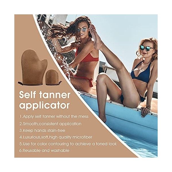 Molain Lot de 2 mitaines autobronzantes avec applicateur pour le visage en velours doux lavable et réutilisable