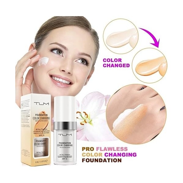 FINEVERNEK Fondation Liquide, Fond de Teint Changeant de Couleur-Base de Maquillage Liquide Foundation Etanche Correcteur de 