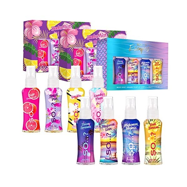 So…? Summer Escapes & Body Mist by So…? Coffret Cadeau Brume Corporelle Parfumée Pour Femme 4x50ml Lot de 3