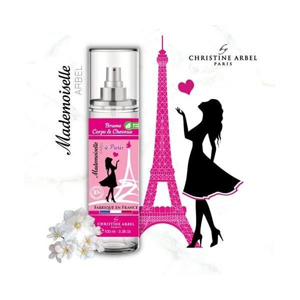 Christine Arbel Eau de toilette Mademoiselle Arbel à Paris - Brume parfumée corps et cheveux fabriquée en France 100ml parfum