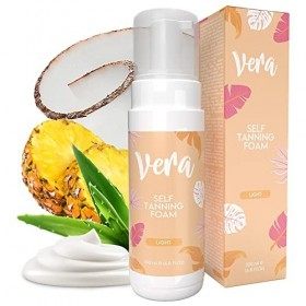 VERA Mousse Autobronzante Clair - 200ml - Sans Couleurs Artificiels - Fragrance Noix de Coco et Ananas - Bronzage sans Soleil
