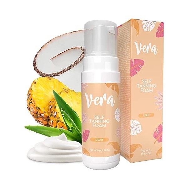 VERA Mousse Autobronzante Clair - 200ml - Sans Couleurs Artificiels - Fragrance Noix de Coco et Ananas - Bronzage sans Soleil