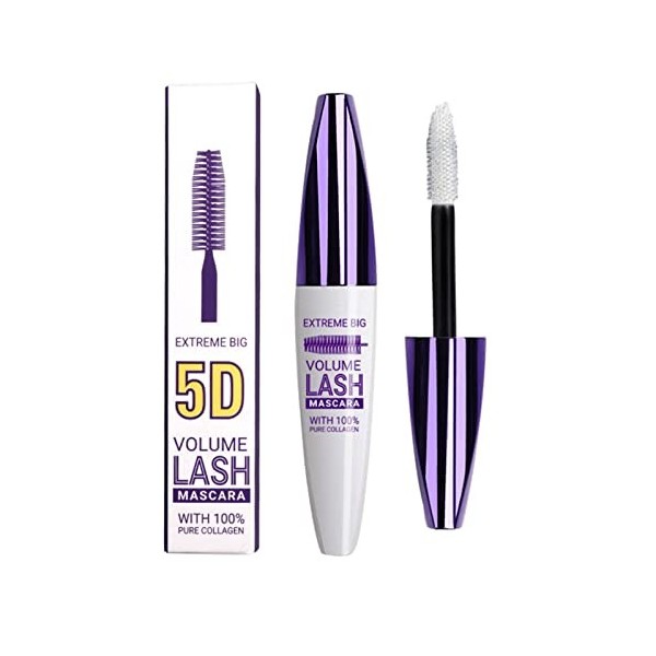 Mascara fibre Mascara en soie volume spectaculaire 5D,Mascara épaississant et allongeant sans agglutination, sans bavures, qu