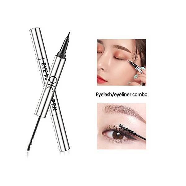 2 en 1 mascara eye-liner liquide mascara en fibre de soie mascara imperméable 4d double tête eye-liner stylo doux cheveux ric