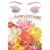 AFIE Carte Heureux Anniversaire avec Paillettes Femme qui Sent un Bouquet de Fleurs Freesia Maquillage Mascara Fabriqué en Fr