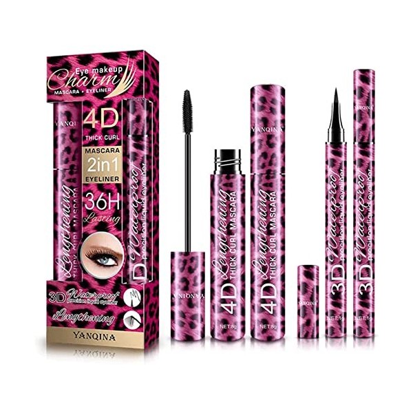 Eye-liner Liqui| Kit Mascara Et Eye-liner 4D Silk Fiber Lash,Maquillage Pour Les Yeux Mascara Liquid Liner Pour Allonger Et É