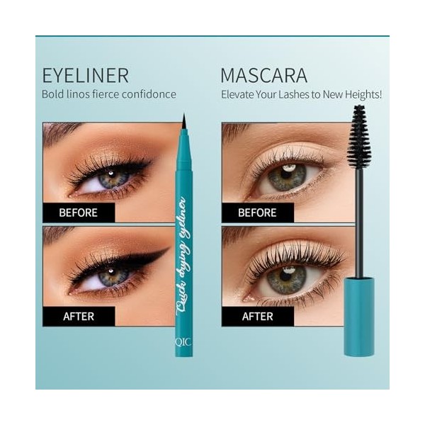 Kit mascara + eyeliner Set 4D Lash Extension Mascara Set Long Lasting Cils Waterproof Noir Eyeliner avec pointe en feutre pré