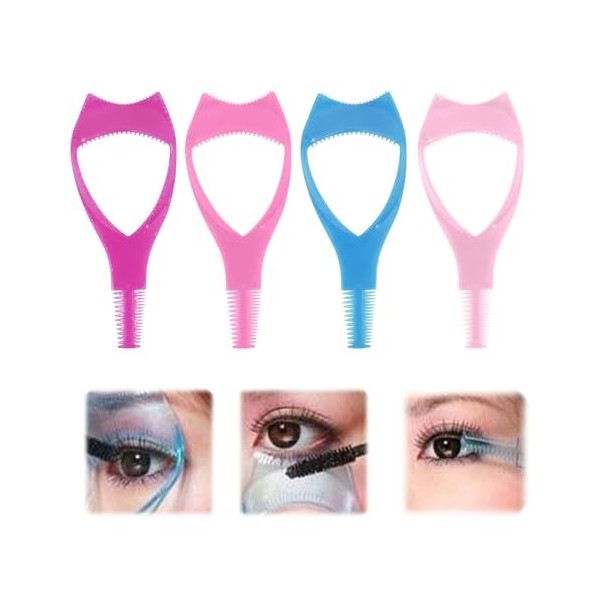 Ellxen Lot de 4 outils 3 en 1 pour cils - Mascara Shield Applikato Guard - Guide de cils - Applicateur de mascara - Pour femm