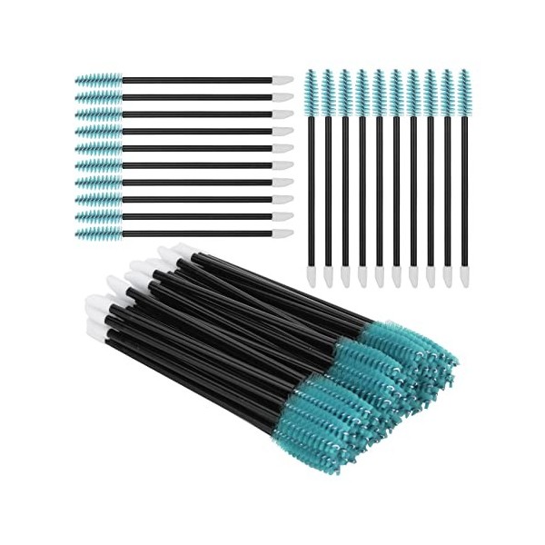 ATOMUS 50pcs 2 in 1 Eyelash Mascara Wands Lipstick Applicator Disposable Eyebrow Eyelash Extension Tools Makeup Brushes blue 