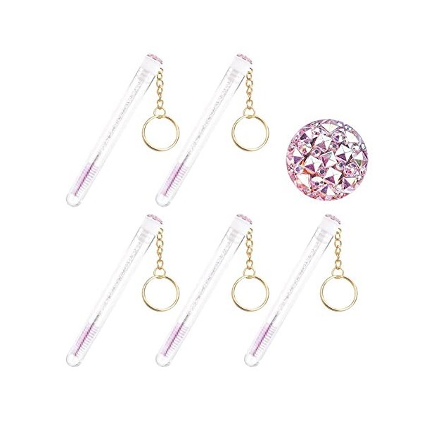 Lot de 5 brosses à cils avec porte-clés doré à paillettes pour extension de cils et micro-peigne W1L4