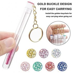 Lot de 5 brosses à cils avec porte-clés doré à paillettes pour extension de cils et micro-peigne W1L4
