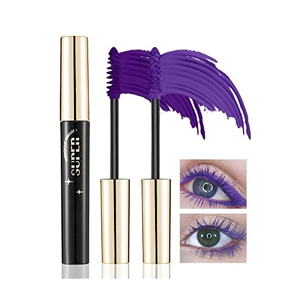 Mascara Volume et Longueur- 2Colors Violet Mascara Extension de Cils Effet Volume, Waterproof et Longue Tenue,Not Blooming Ey