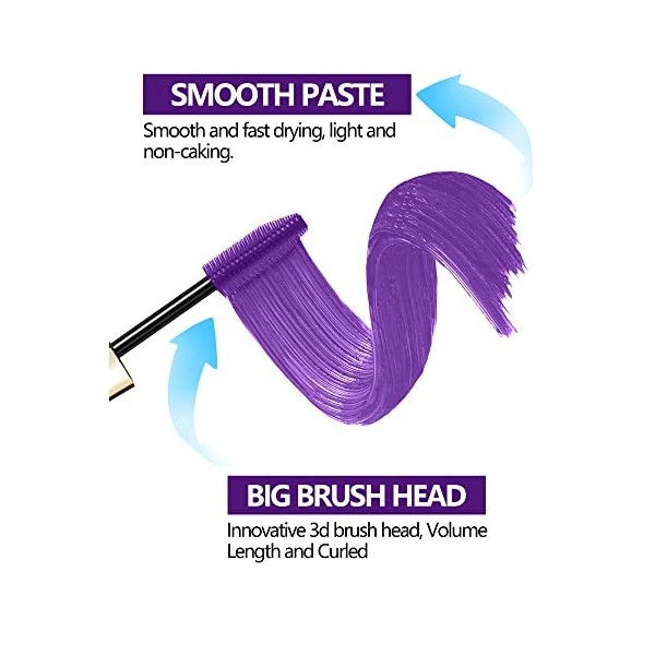 Mascara Volume et Longueur- 2Colors Violet Mascara Extension de Cils Effet Volume, Waterproof et Longue Tenue,Not Blooming Ey