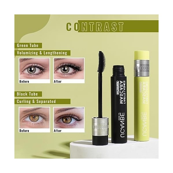 UCANBE Mascara Waterproof Noir pour Cils Volumineux, Longs, Recourbés et Durables - Mascara Effet Faux Cils Longue Tenue, Ant