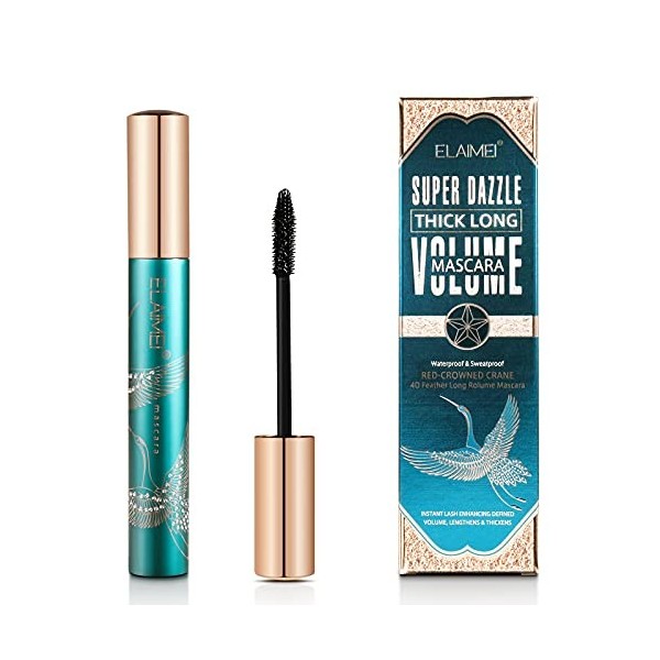 Extra Noir Mascara 4D, Mascara Volume Noir Imperméable avec Brosse dExtension de Cils Mince, Mascara Naturel Longue Durée Ci