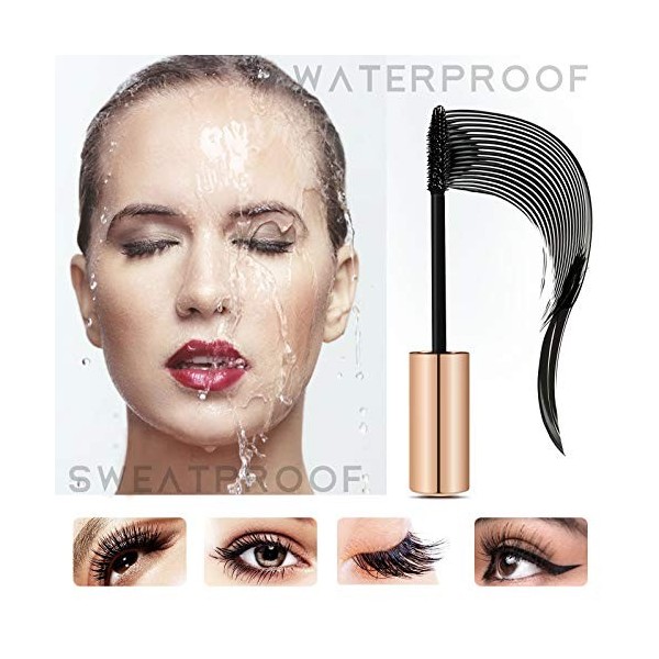 Extra Noir Mascara 4D, Mascara Volume Noir Imperméable avec Brosse dExtension de Cils Mince, Mascara Naturel Longue Durée Ci