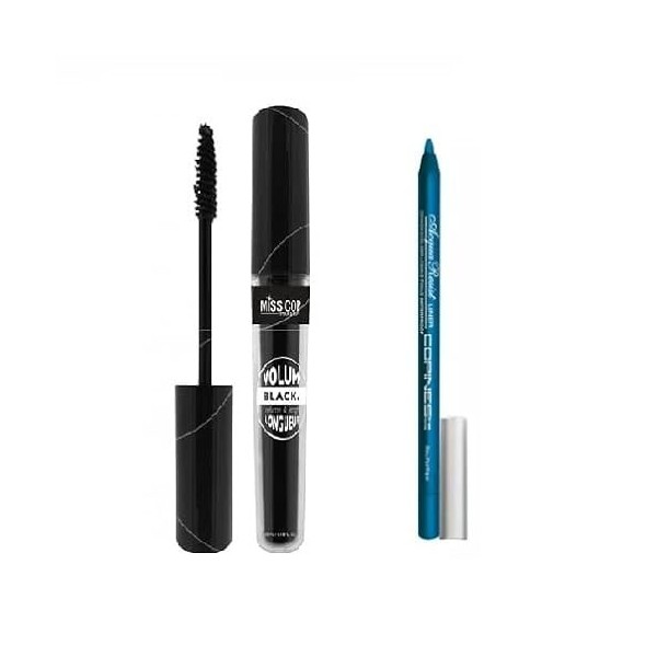 KIT MASCARA VOLUME NOIR PROFOND + CRAYON KHOL WATERPROOF ÉTANCHE BLEU MARINE TRÈS LONGUE TENUE kit de 2 produits 