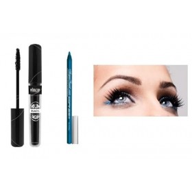 KIT MASCARA VOLUME NOIR PROFOND + CRAYON KHOL WATERPROOF ÉTANCHE BLEU MARINE TRÈS LONGUE TENUE kit de 2 produits 