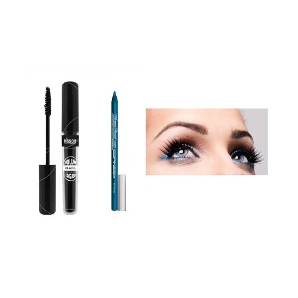 KIT MASCARA VOLUME NOIR PROFOND + CRAYON KHOL WATERPROOF ÉTANCHE BLEU MARINE TRÈS LONGUE TENUE kit de 2 produits 