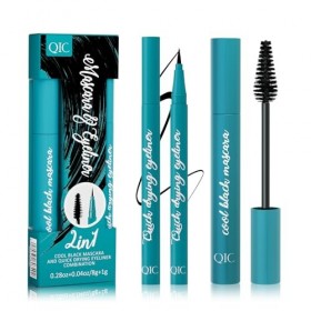 Mascara fibre de soie 4D, Mascara volume et longueur Waterproof, plus épais et Volumineux + Eyeliner, Crayon Eyeliner à Sécha