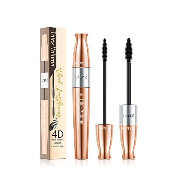 Mascara à cils en fibre de soie 4D avec 2 brosses, Mascara 2 en 1, anti-taches, Pas dagglutination, Pas décaillage, Épais e