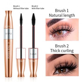 Mascara à cils en fibre de soie 4D avec 2 brosses, Mascara 2 en 1, anti-taches, Pas dagglutination, Pas décaillage, Épais e