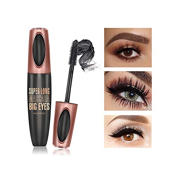 Mascara Fibre De Soie 4D,Mascara Volume ImperméAble Noir,Longue Durée Plus épais,Cils Volumineux,Naturellement Charme Maquill