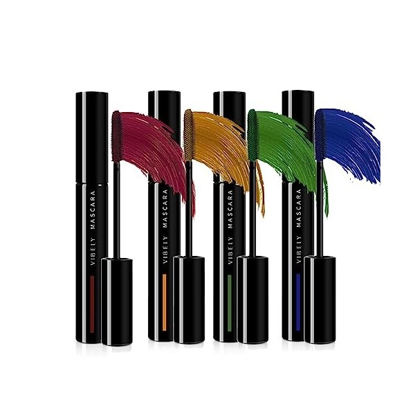 MKNZOME Mascara Coloré, 4 Couleurs Mascara Waterproof Mascara Volume et Longueur Longue Tenue, Sans Bavure, Volumineux, Parfa