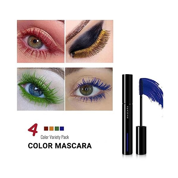 MKNZOME Mascara Coloré, 4 Couleurs Mascara Waterproof Mascara Volume et Longueur Longue Tenue, Sans Bavure, Volumineux, Parfa