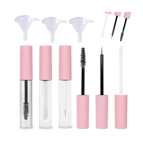 Empty Mascara Tube and Wand Glass Amber, 10ml Empty Mascara Tube Eyeliner Tube and Lip Gloss Tubes with Funnels, Eyelash Crea