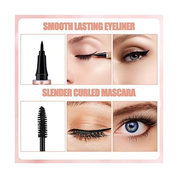 UYDF 2 Pièces Mascara Imperméable, 4D Mascara Volume, Waterproof et Anti-taches, Mascara Épaississant et Allongeant Noir, San