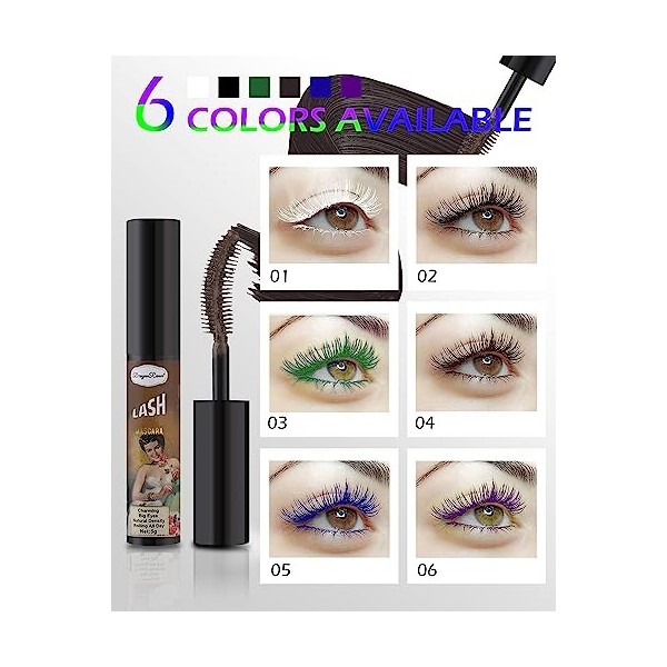 Mascara Volume et Longueur- 3Colors Bleu Vert Violet Mascara Extension de Cils Effet Volume, Waterproof et Longue Tenue,Not B