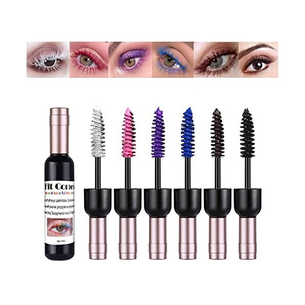 Mascara Coloré, MKNZOME 6 Couleurs Mascara Waterproof Longue Tenue Mascara Fibre de Soie 4d Maquillage Femme Yeux pour Hallow