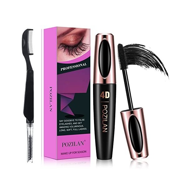 Mascara Cils en Fibre de Soie 4D Imperméable avec Peigne à Cils Pliable - Allongement, Volumateur, Longue Durée, Maquillage N