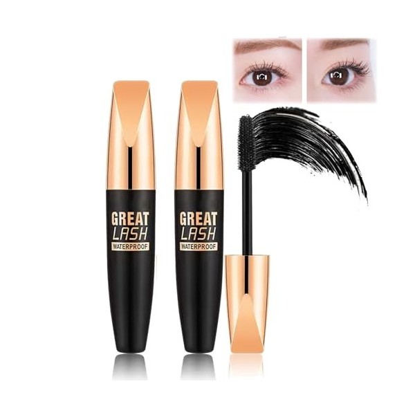 4D Waterproof Silk Fiber Thick Lengthening Mascara,Great Lash Waterproof Eye Makeup,Waterproof Long Lasting Mascara Black Vol