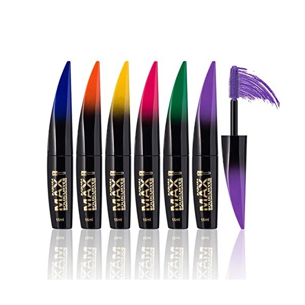 Mascara Coloré, MKNZOME 6 Couleurs Mascara Waterproof Longue Tenue Mascara Fibre de Soie 4d Maquillage Femme Yeux pour Hallow