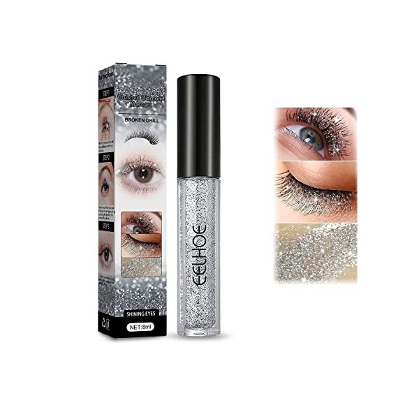 Mascara Diamond Mascara de Cils Paillettes Brillant Charme Mascara Mascara pour Cils Longue Durée pour Le Festival de Musique