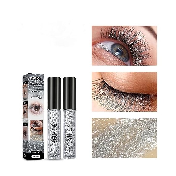 2 Pièces Mascara De Paillettes, Mascara Diamond, Diamond Shiny Lash Mascara, Mascara Diamant Paillette Étanche, Pour Le Festi