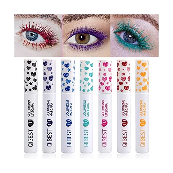 Allbestaye Ensemble de mascara coloré 7 couleurs 7 pièces arc-en-ciel charmant cils volumineux 3D fibre de cils maquillage im