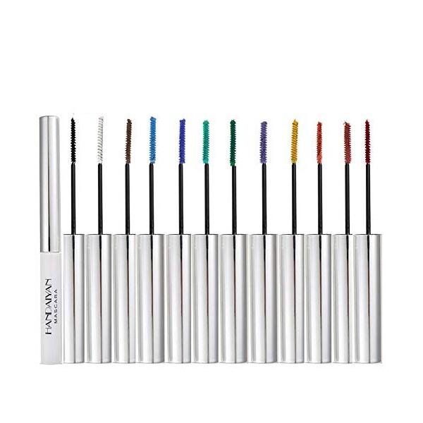 Allbestaye Mascara coloré imperméable pinceau fin Cils verts noirs et blancs maquillage longue tenue 12 color set 