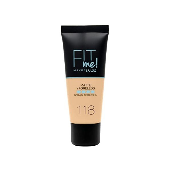 Maybelline New-York - Fond de teint Fluide Fit Me Matte & Poreless - Peaux normales à grasses - Teinte : 118 Nude - 30 ml