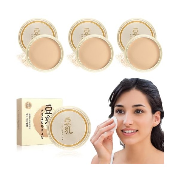 Concealing and Setting Soy Milk Powder,3 Pcs Japanese Concealer Soybean Milk Powder,Japanese Concealing & Setting Soy Milk Po