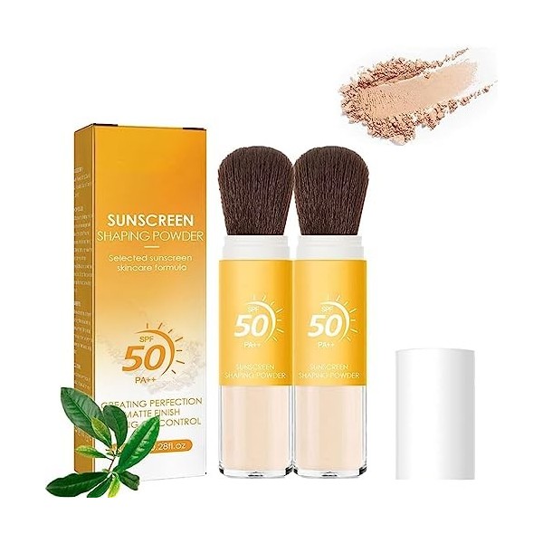 Poudre fixatrice de protection solaire minérale, poudre de protection solaire pour le visage translucide Spf 50+, aspect sans