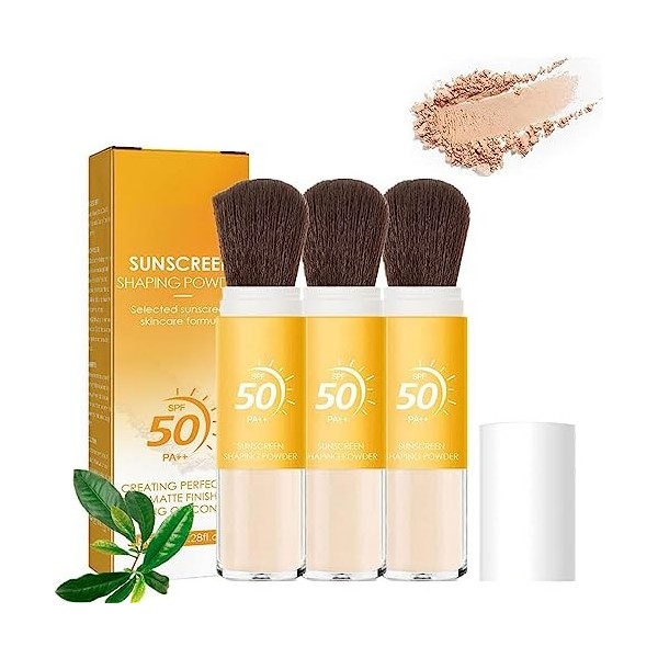 Poudre fixatrice de protection solaire minérale, poudre de protection solaire pour le visage translucide Spf 50+, aspect sans