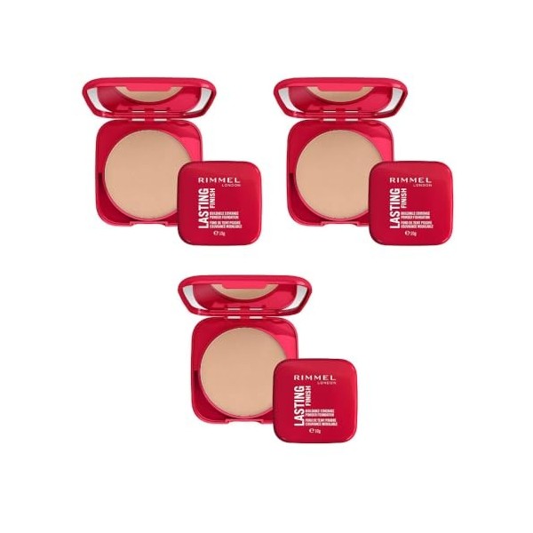 3 x Rimmel London Lasting Finish Buildable Coverage Powder Foundation 10g - 01 Fair Porcelain