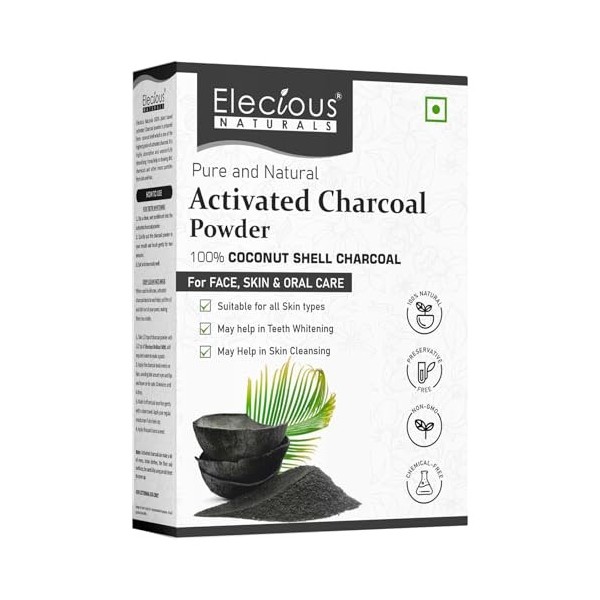 Elecious Naturals Activated Charcoal Powder Ideal for Face and Skin Removed Dead Skin, Impurities and Detoxify Skin Coconut C